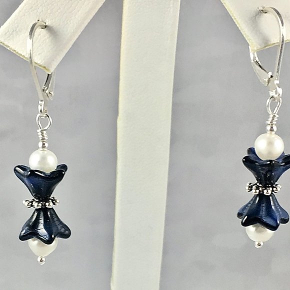 GOOD MORNING GLORY NECKLACE CZECH BEADS FRESHWATER PEARLS STERLING - Picture 5 of 7